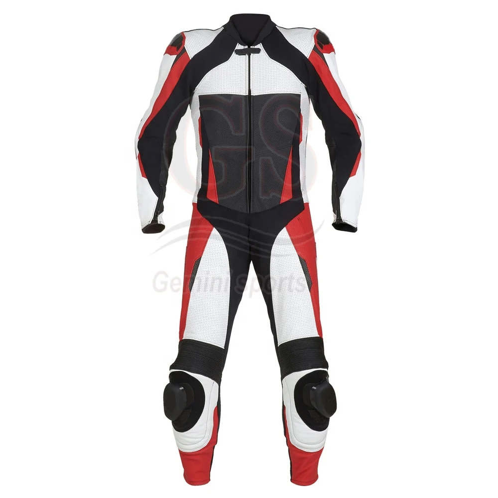 New arrival cowhide leather red and black motorbike leather suits custom made racing suit