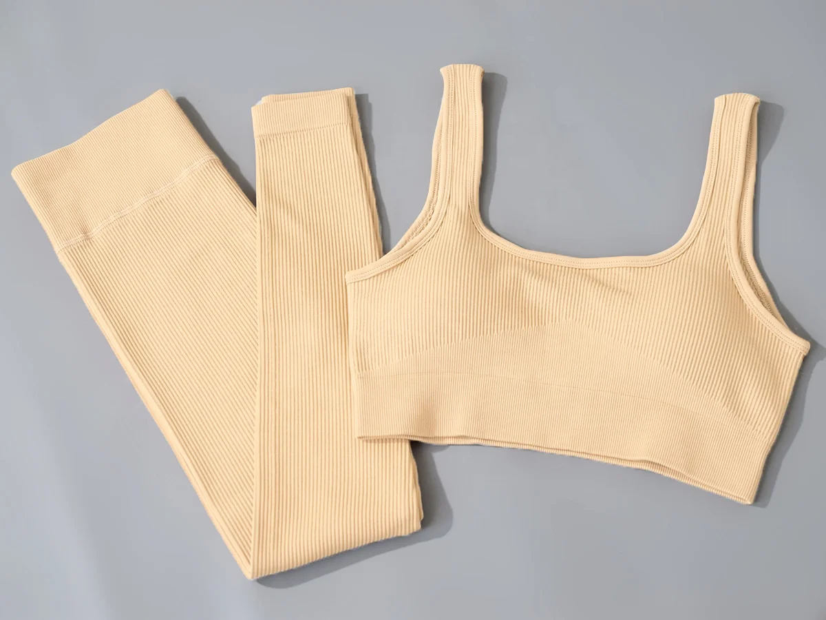 seamless athletic womens ribbed sport suit yoga set sports bra and biker shorts women gym fitness sets