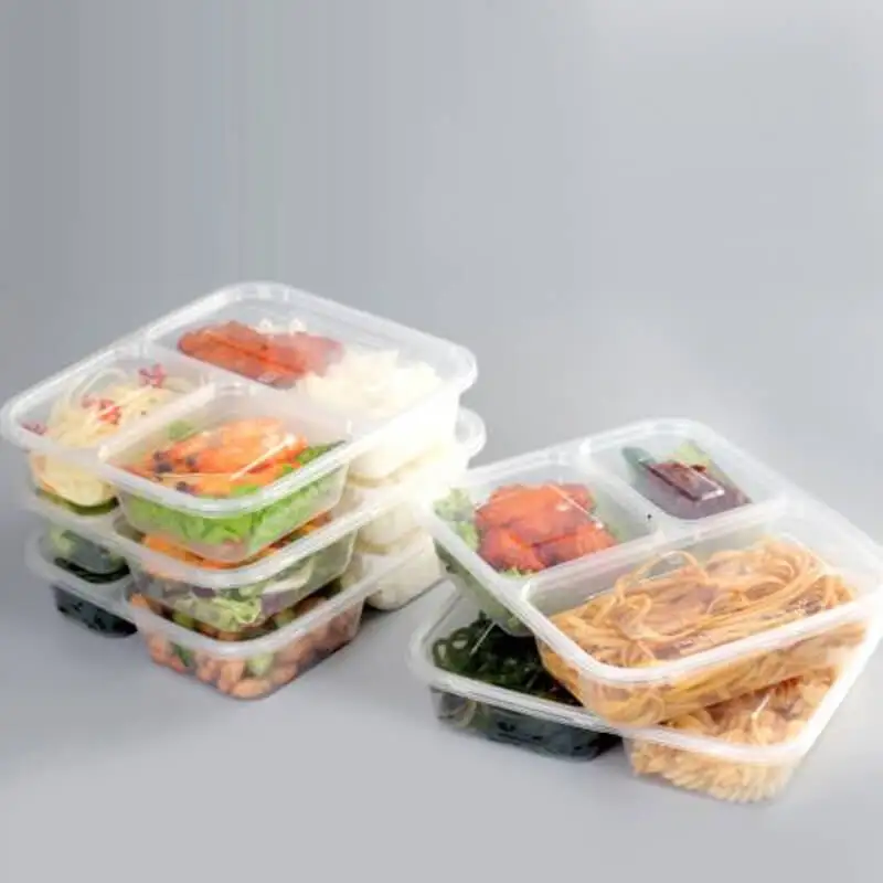  Удобный одноразовый пищевой контейнер с 3 отделениями и крышкой для хранения продуктов выноса-B0651