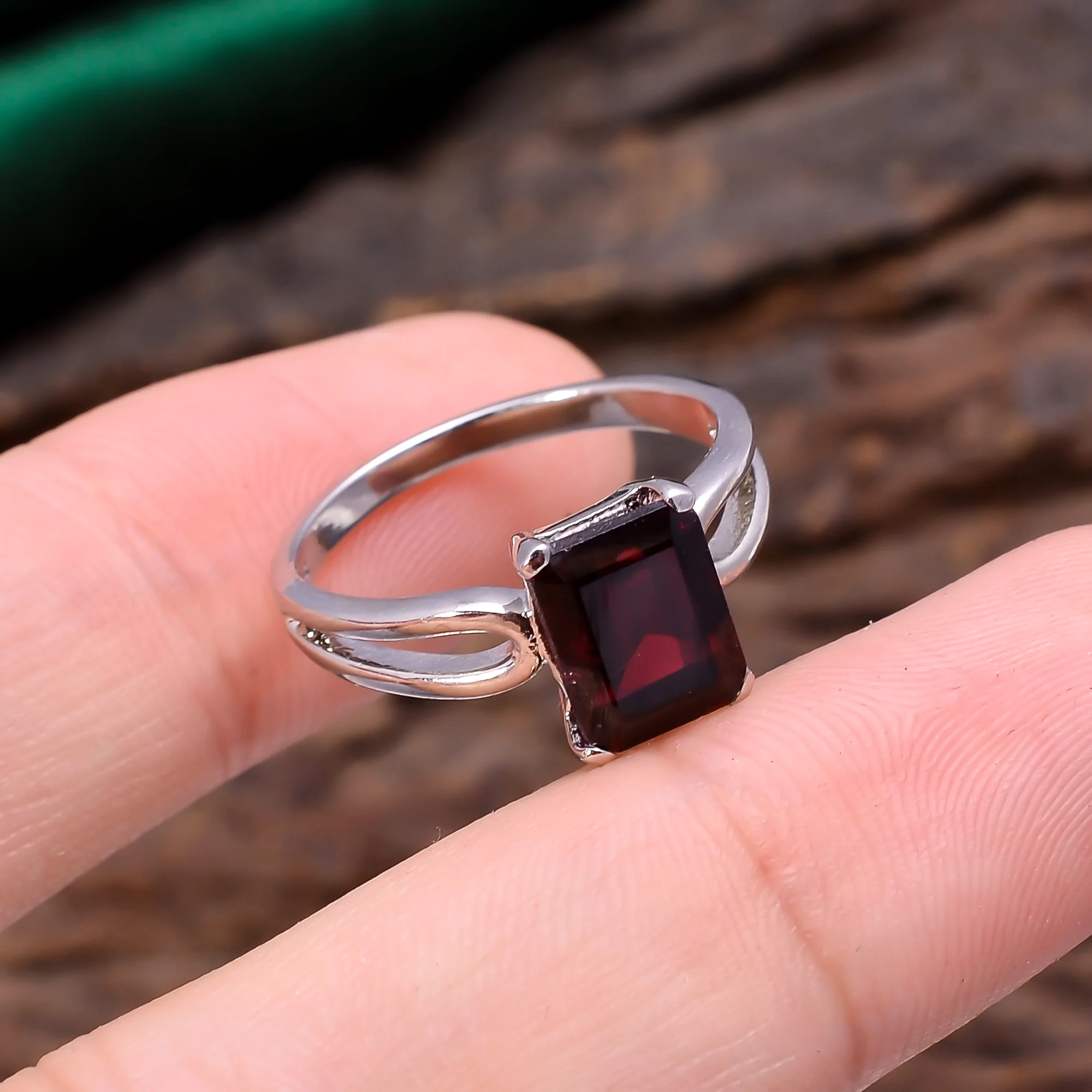 Indian Silver Craft Ring Size 7 Natural Red Garnet Gemstone 2.9 Gram January Birthstone 92.5 Sterling Silver Jewelry
