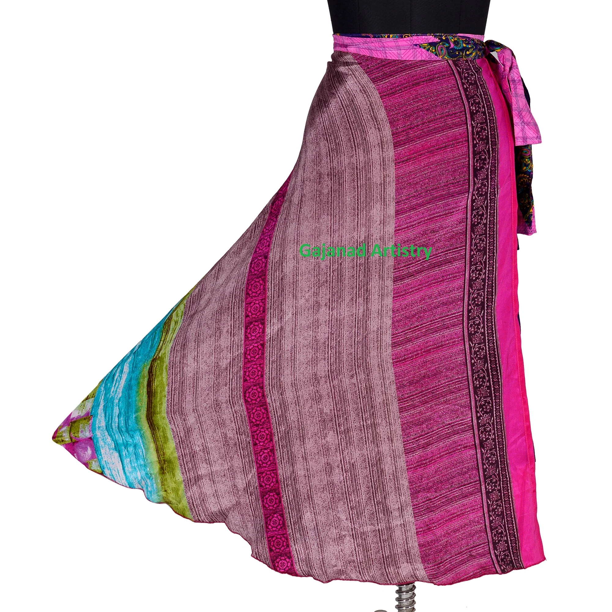 Wrap Reversible Long Skirt Vintage Silk Sari Long Wrap Skirts Indian Silk Long Boho Hippie Long Double Layer Skirt