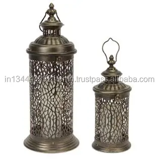 Antique Moroccan Candle Lantern in Clear Glass Rustic Copper Metal Finish