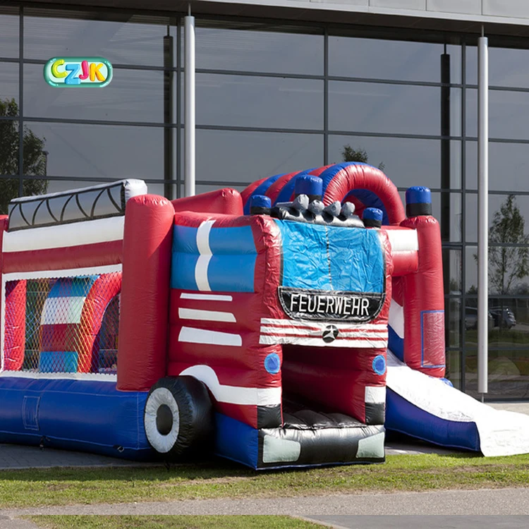 3 in 1 game inflatable fire truck master jumping firetruck bouncy castle slide bounce house for kids