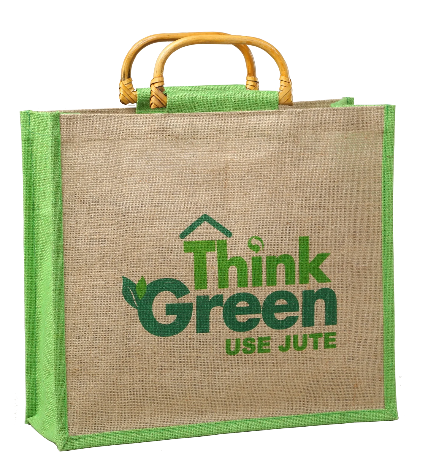 Promotional  eco friendly 100% jute shopping bags with D cane handle and azo free printing