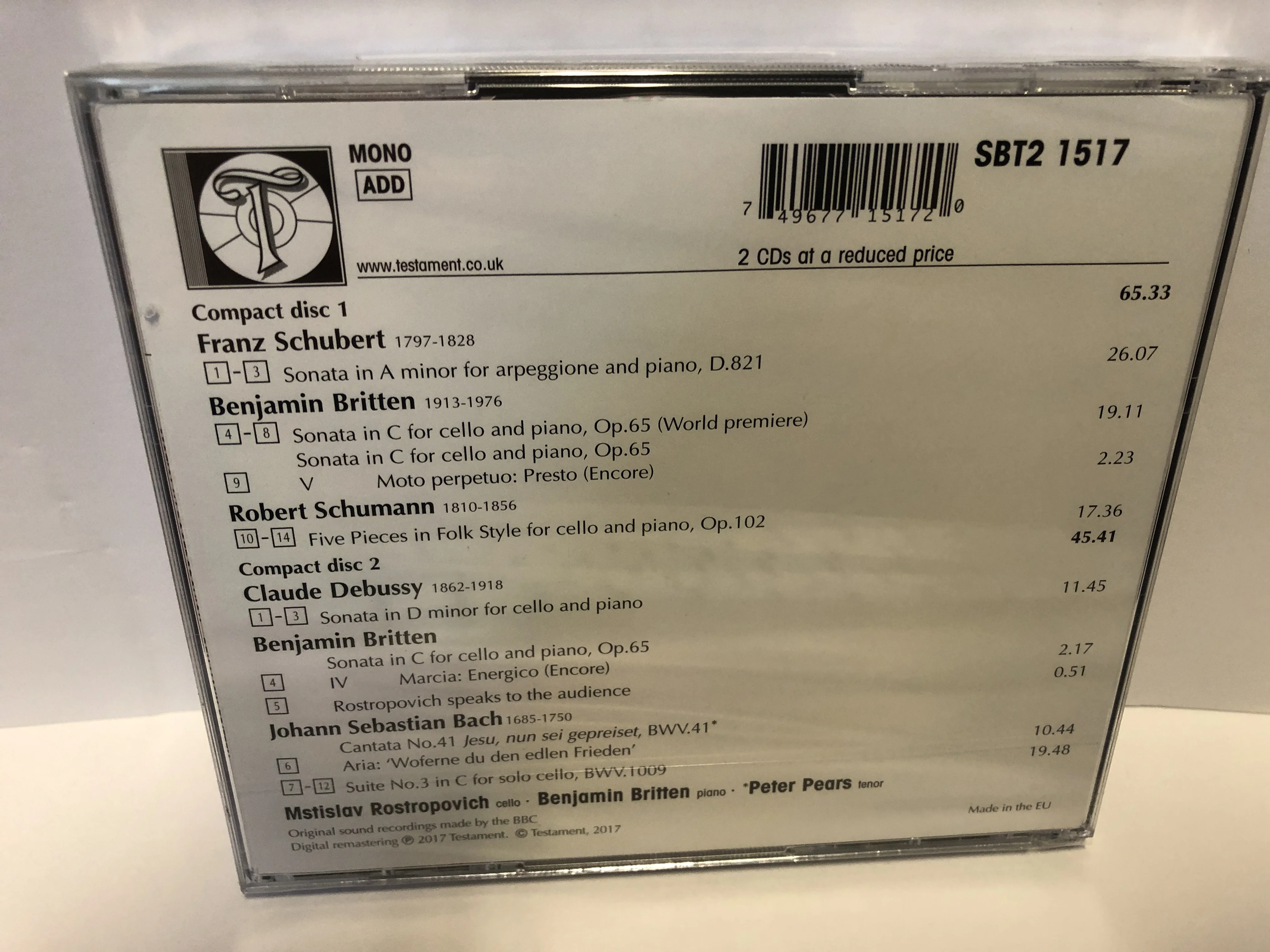 Incredible Fusion Of Musical CD Of Britten, Rostropovich And Pears In Recital, 1961 CD Boombox From Berkshire Record Outlet