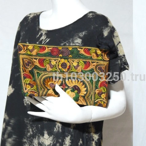 VTG HIPPIE BOHO Thai Hill Hmong Handmade Embroidery Floral Pouch Bag Clutch Purse Handbag Women