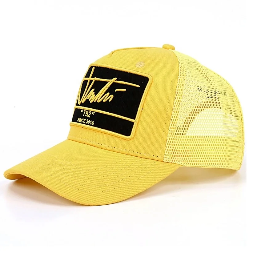 Oem Custom Six Panel Low Profile White Leather Patch Mesh Trucker Hats snap back baseball Caps For Personalized