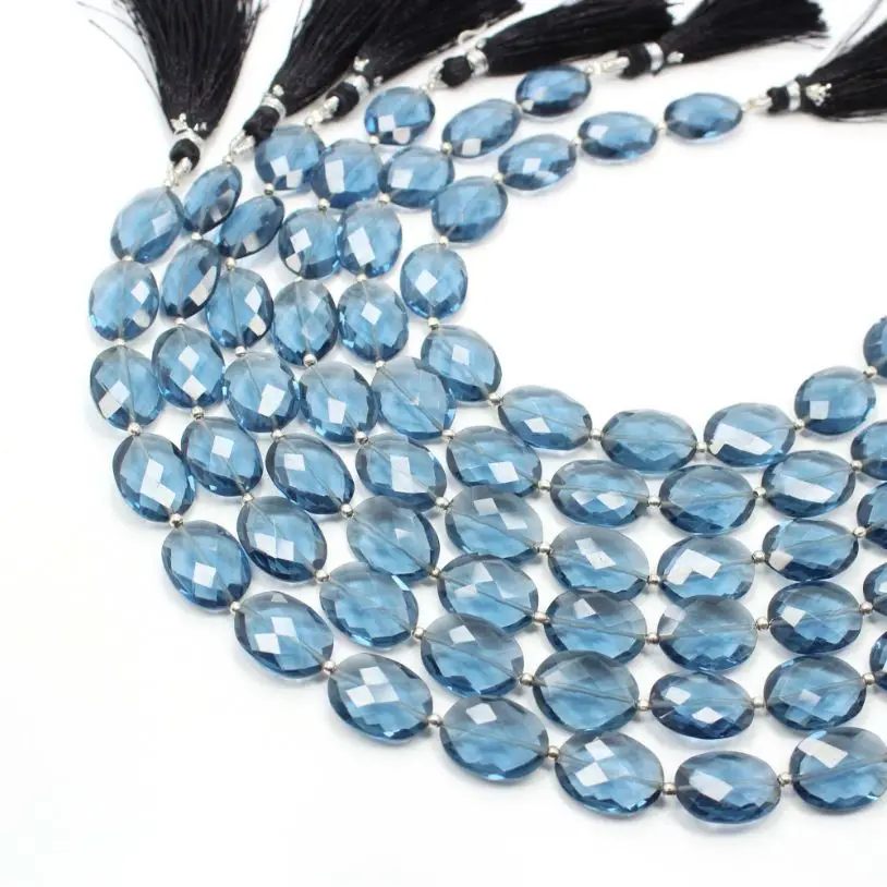 London Blue Quartz Faceted Oval Shape Beads 8 inch Blue Quartz Beads