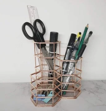 Metal Hollow Makeup Brush Organizer Stationery Storage Container Pencil Holder Pot Basket for Home Bathroom School Office