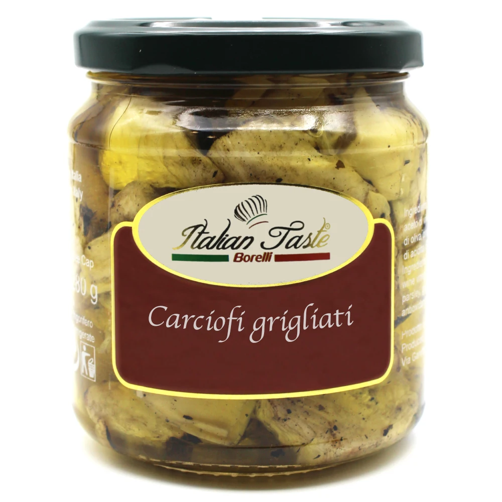 High quality 280 g Grilled artichokes glass jar Made in Italy NO GMO Italian appetizer starter