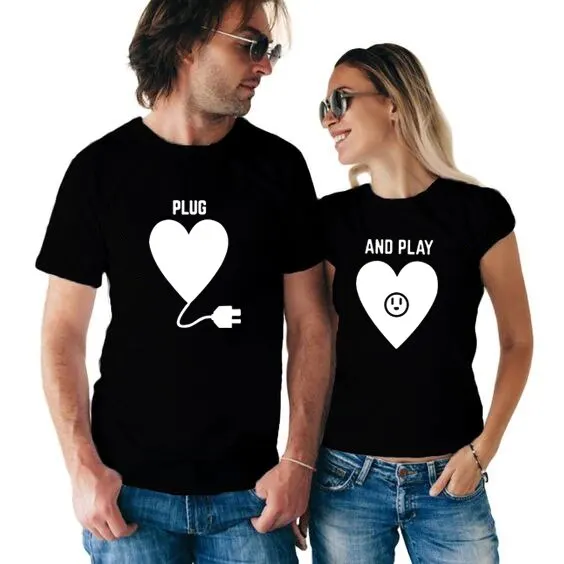 Manufacturer Custom 100% Cotton Tshirts for husban and wife screen printed plug and play T-shirt Wholesale T Shirt