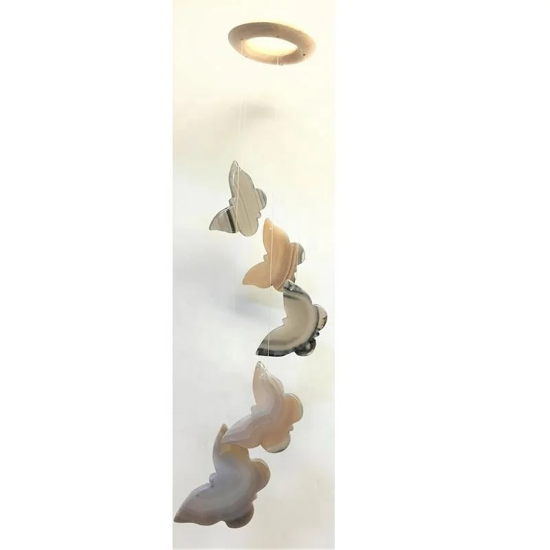 wind chime Agate Slices Butterfly shape crystal decorative arts and crafts colorful natural agate slices wind chimes for home