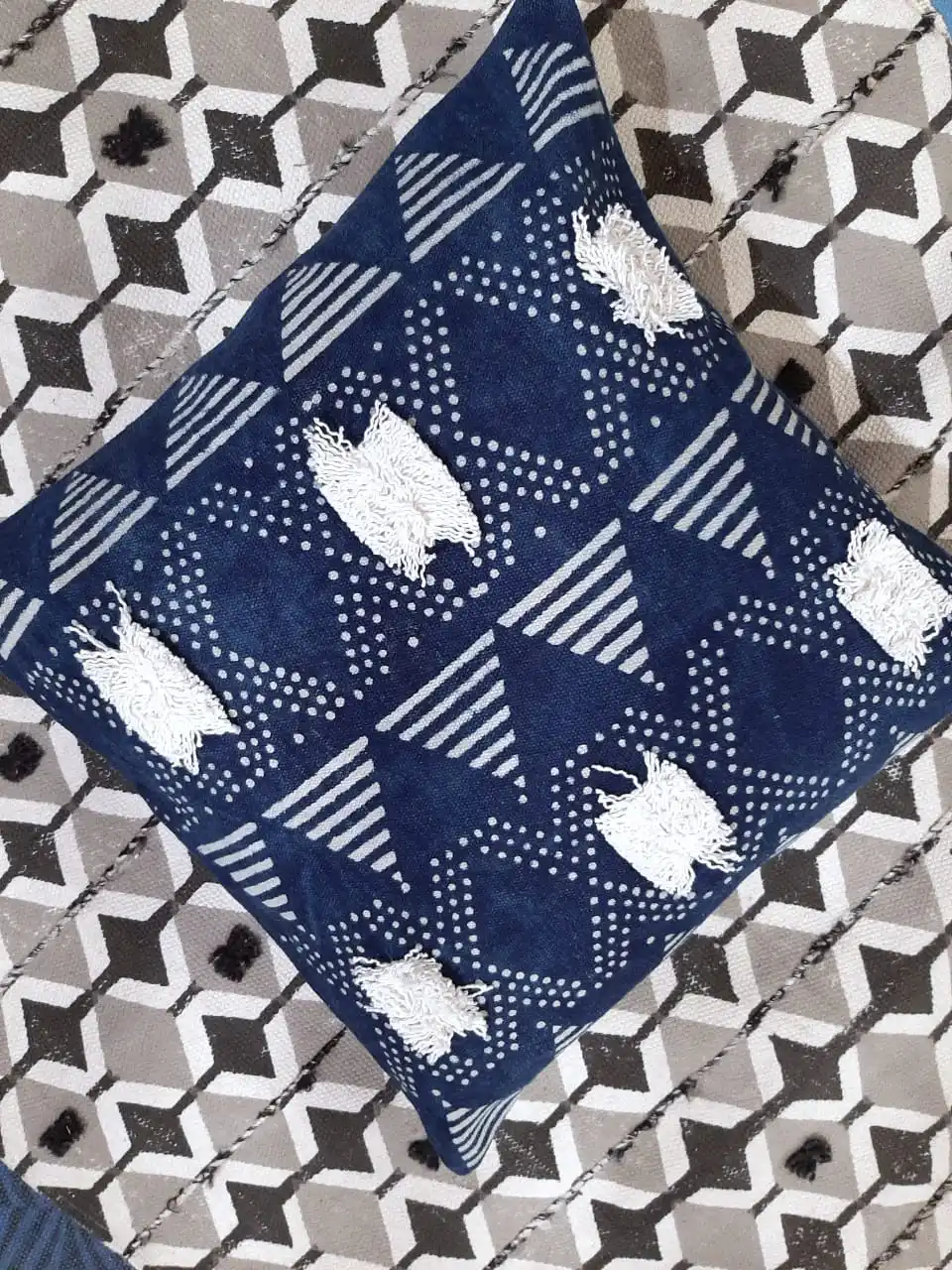 Cotton Indigo Dabu Bagru Hand Block Print Decorative Cushion Covers 45X45cm