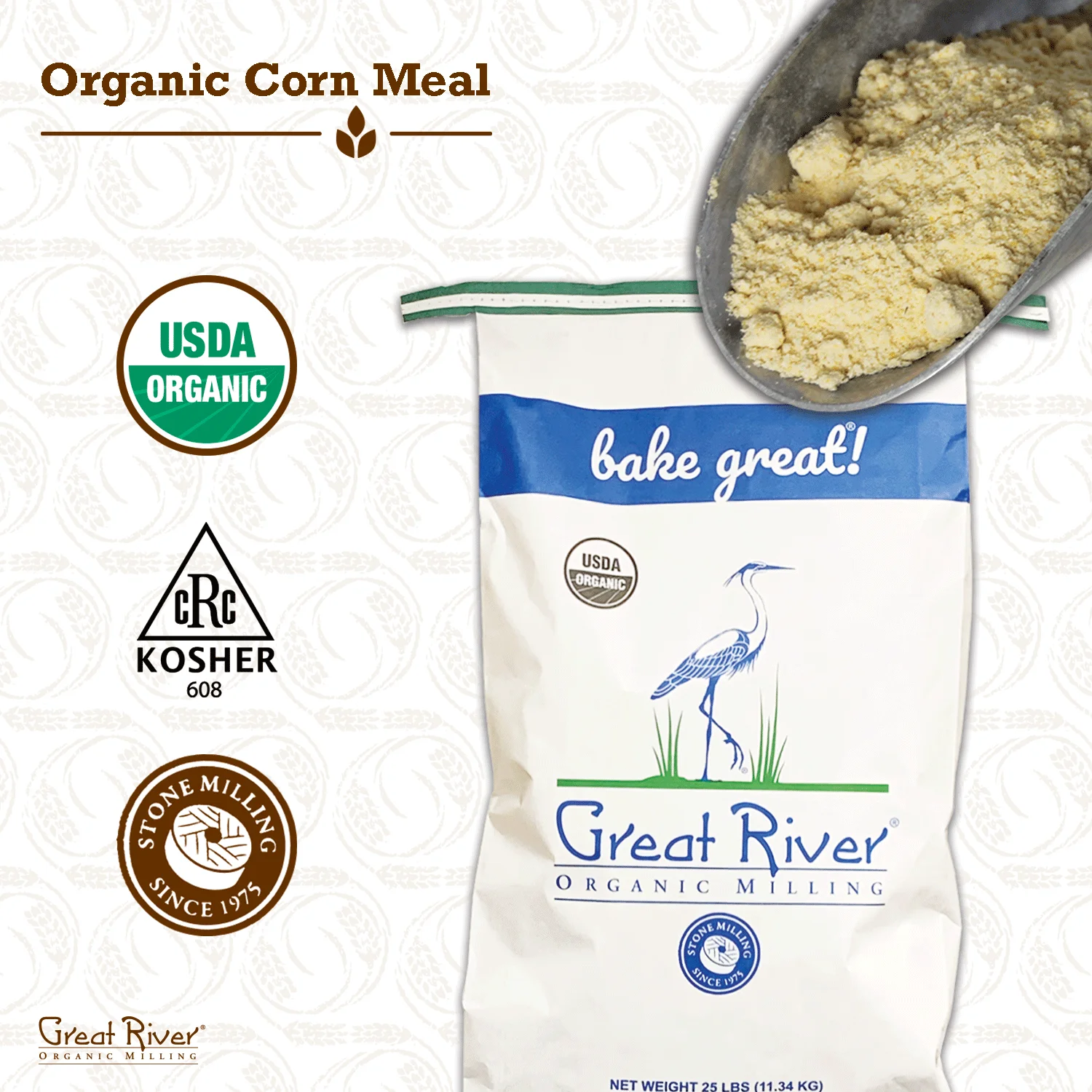 Great River Organic Milling Organic Specialty Cornmeal, 25 lb (Pack of 1) Cornmeal Bread, Flour