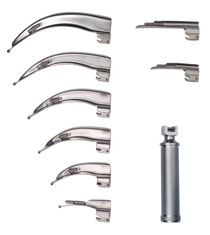 Laryngoscope Fiber Optic Set of 6 blades and Handle LED Light ENT Diagnostic Instruments Best Quality