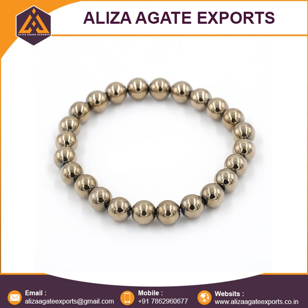 Popular Beads Pyrite Crystal Bracelet 8mm Pyrite Beads Hand Therapy Yoga Daily Wear bracelet Buy At Best Price