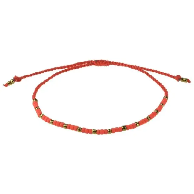 The Red Thread Bracelet with Japanese Glass Seed Beads on Hand-twisted Cotton String Set on Paper Card