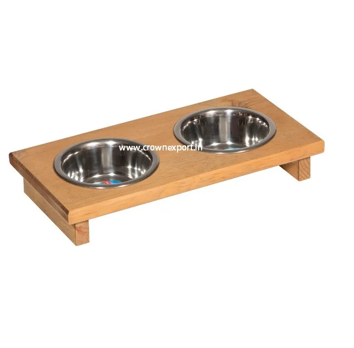 Classic Wood and Stainless Steel Pet Feeder Indian Dog Bowl Pet Bowl Wooden Feeder Dog Food Bowl Feeding Cup wooden dog Feeder