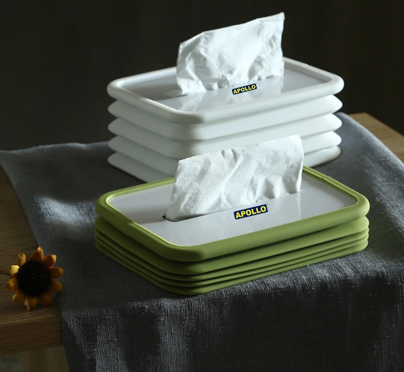Apollo Foldable silicone tissue Box, home napkin Organizer box,anti-drop and elastic,automatically press down, easy to extract
