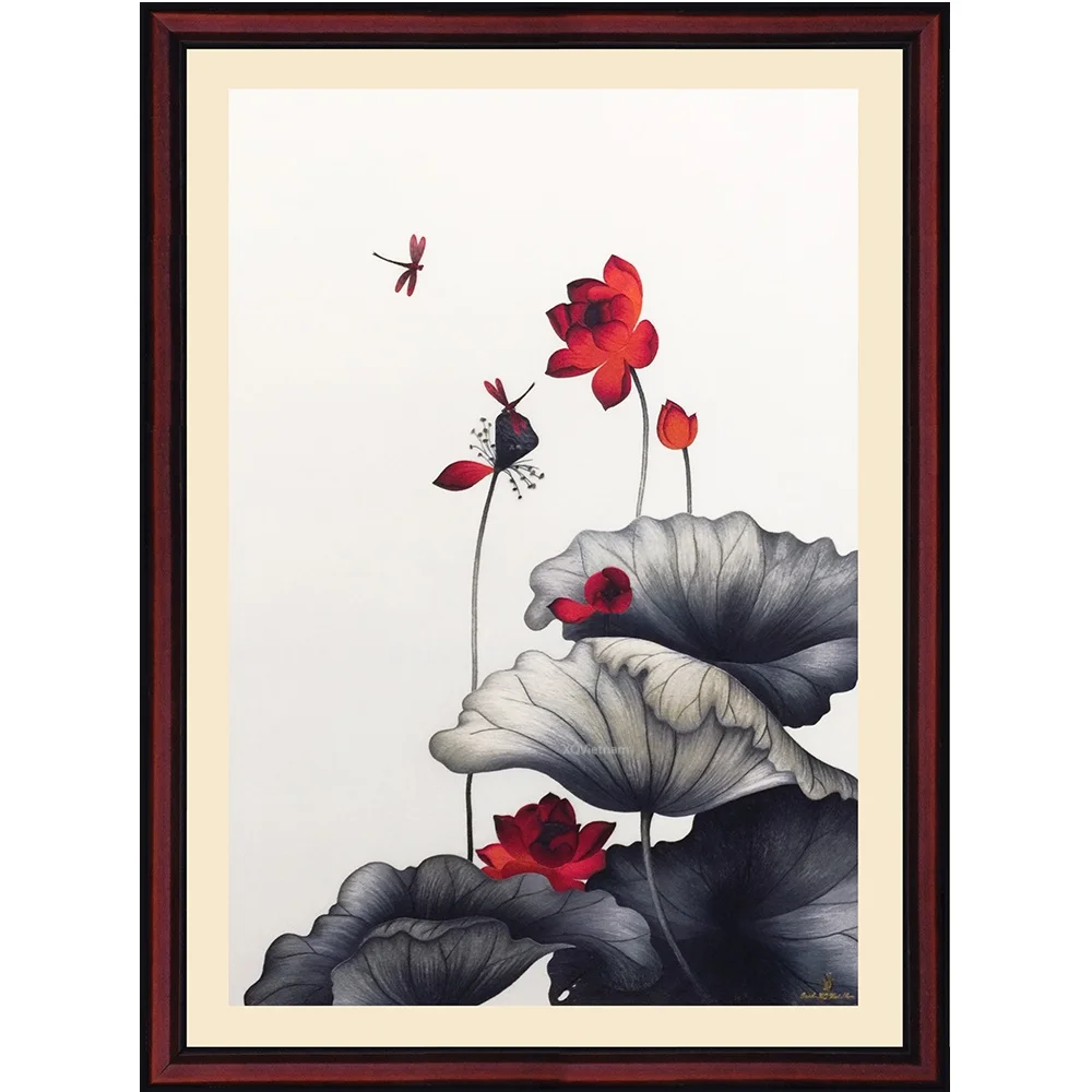 Вьетнамские производители ручная вышивка картина Импрессионистский Стиль Цветочная живопись аромат лотоса 51