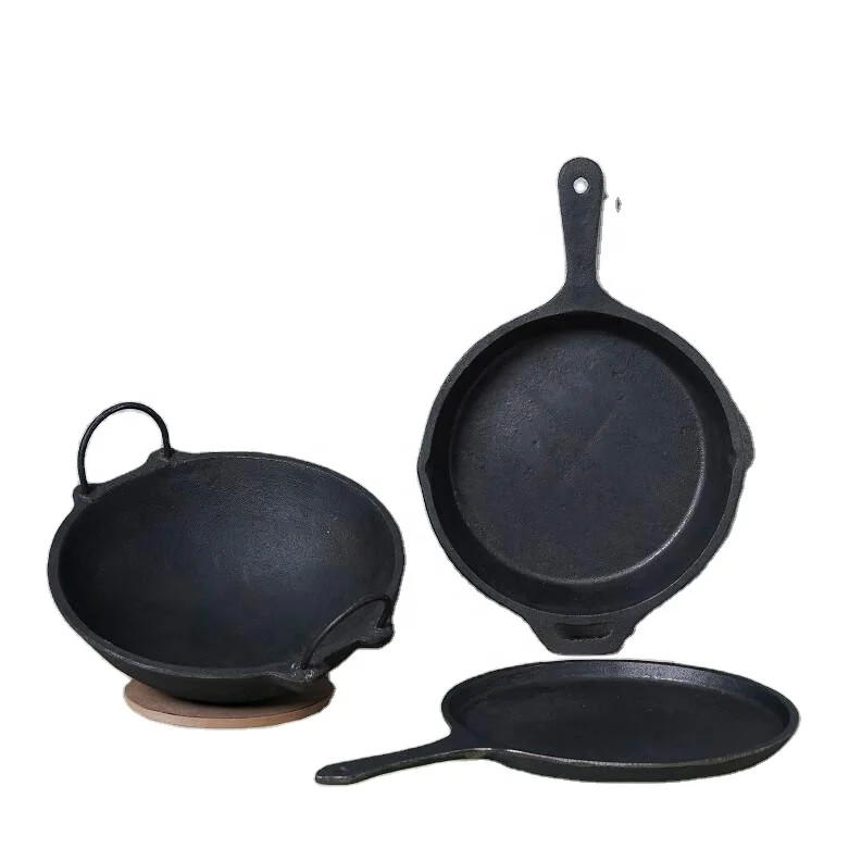 High Finishing Eco friendly Indian Kadai Non Stick Pan for Cooking And Serving Set Iron Heavy Base For Home Hotel And Restaurant