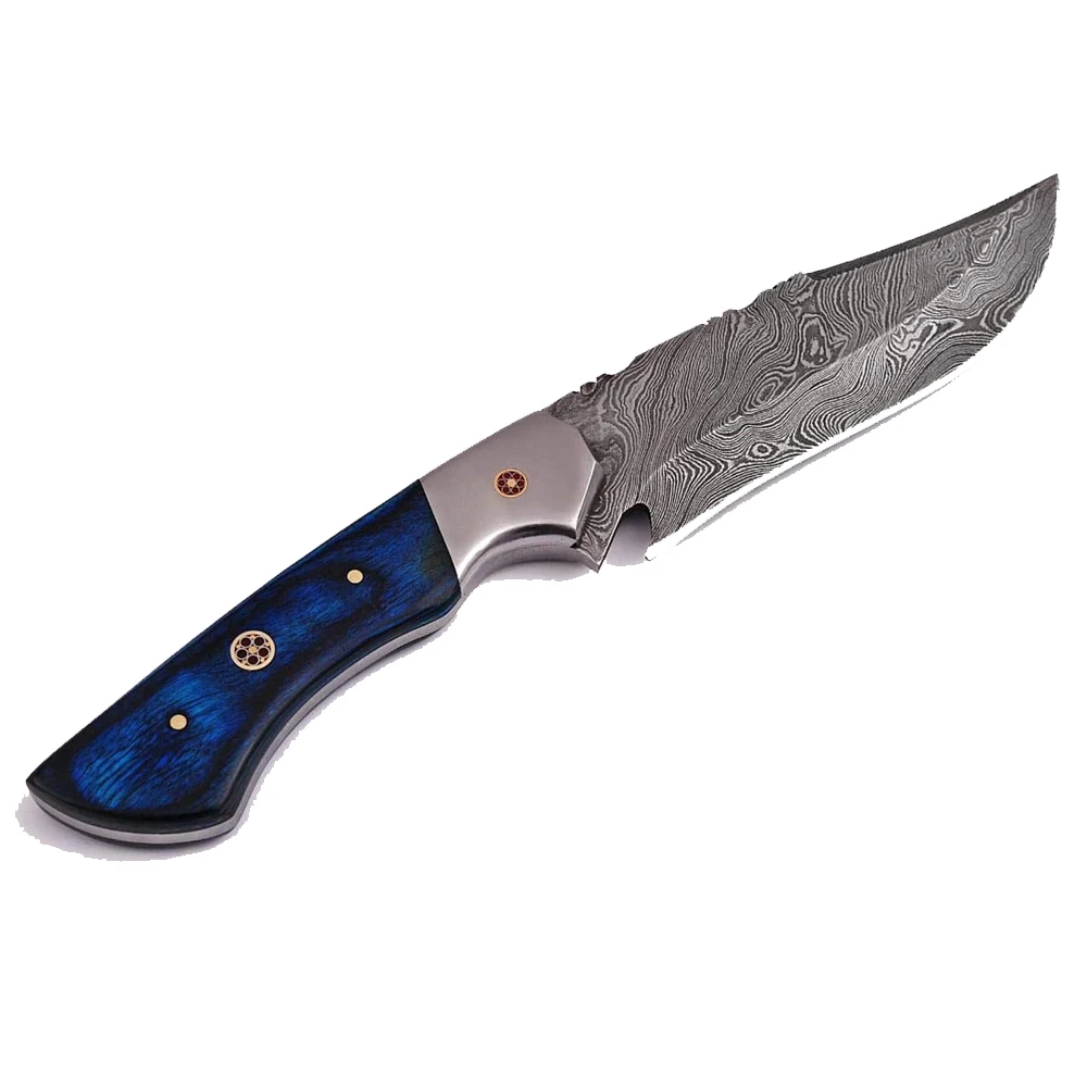 Custom Damascus Steel Hunting Bowie Knife Exotic Deer Horn Handle Hand made Camping Hunting knife With Leather Sheath