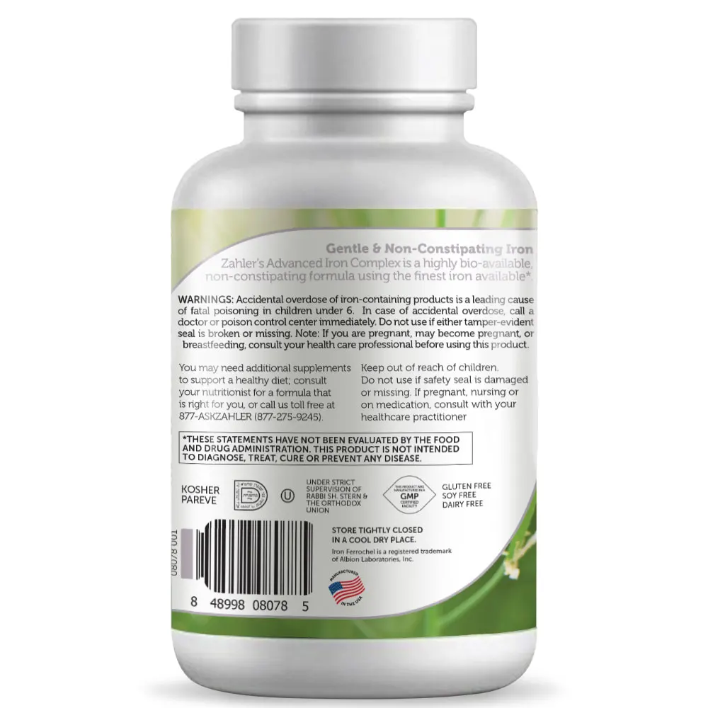 
Zahler Iron Complex Advanced Non Constipating Iron Supplement with Vitamin C Certified Kosher 100 Capsules 