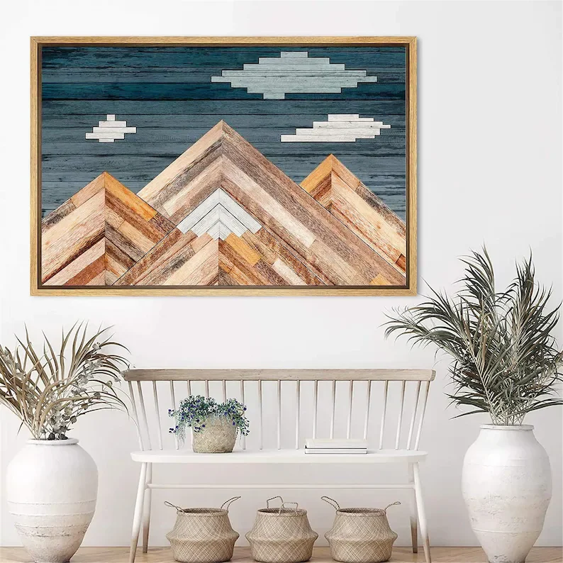 Rustic Mountain Top  Wood Style Mountain Canvas Print Canvas wood hanging