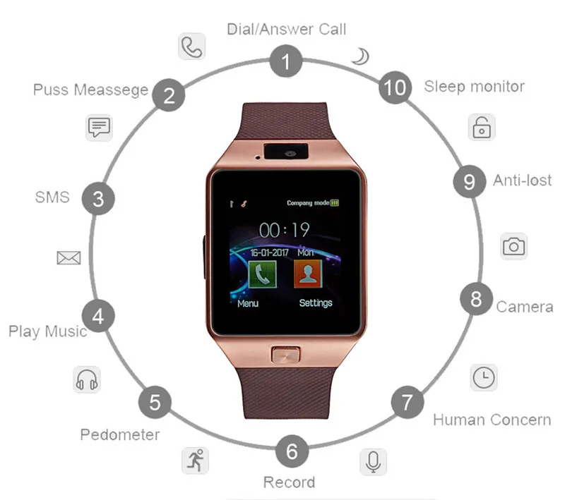 Touch Screen Smart Watch With Camera DZ09 Smartwatch SIM TF Card Slot Fitness Activity Tracker Sport Watch Android Watches
