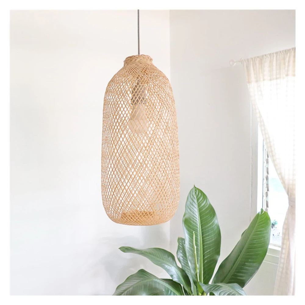 Stylish Woven Bamboo Hanging Lamp Handmade Traditional Design Long Ceiling Pendant Light Switch Garden Hotel Made Vietnam