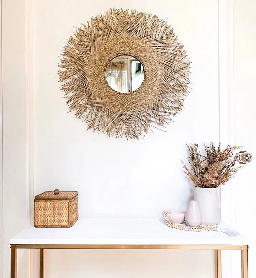 Round bohemian handmade rustic seagrass frame mirror decor wall antique mirror frame for living rooms