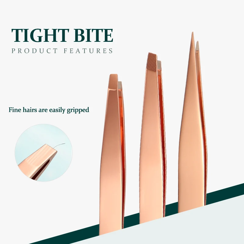 Rose Gold 5-Piece Set of High Quality Stainless Steel Makeup Tools Pointed Slanted Tip Eyelash Curler Eyelash Extension Tweezers