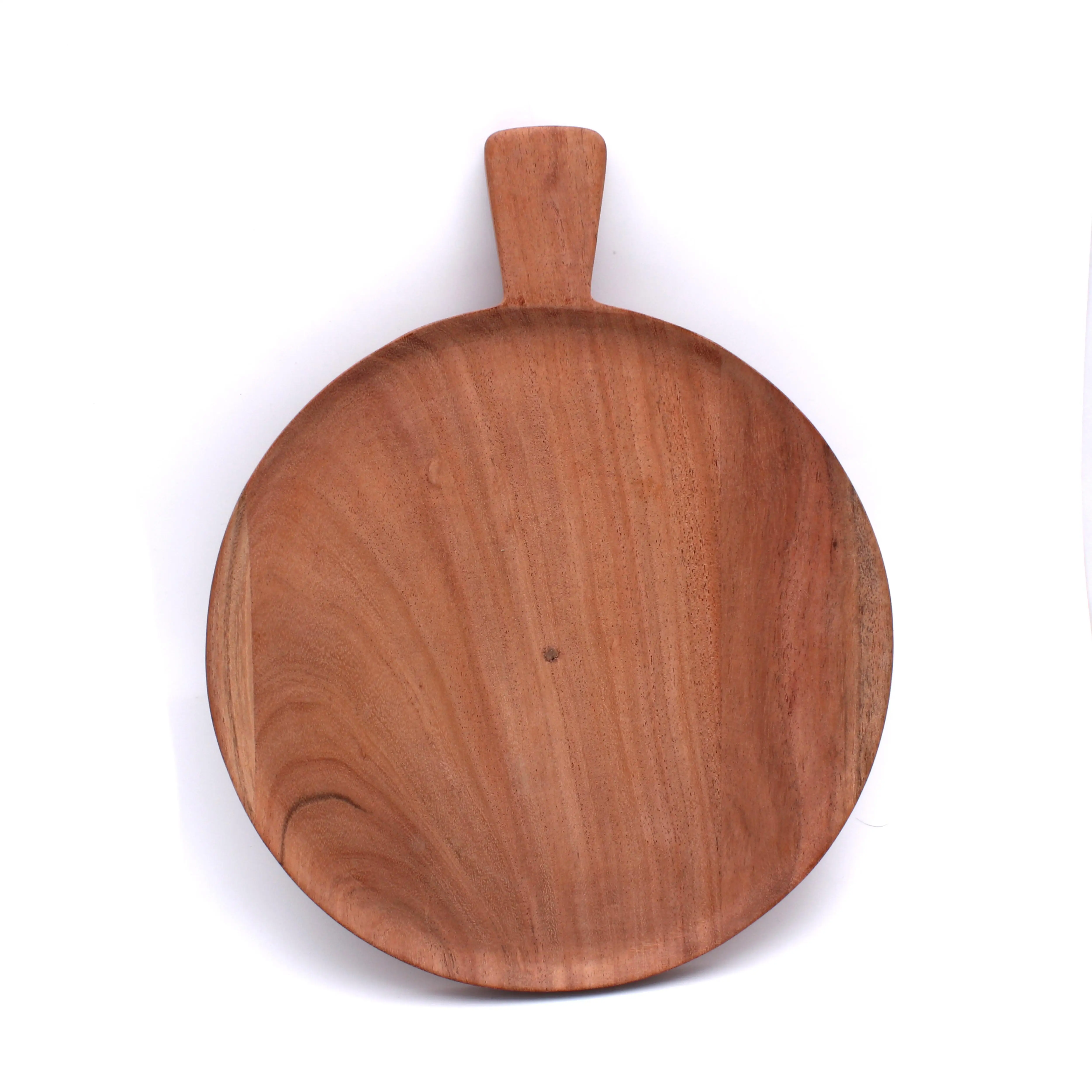 31 x 25 x 1.5 CM Natural Acacia Wood Pan Shape Snack Serving Plate Pizza Board with handle Multifunction Acacia Wooden Platter