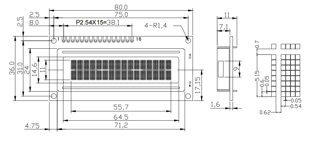 Монохромный ЖК-модуль MPU COB для фотогальванического инвертора, 1602A символ 16X2, цифровой FSTN/FTN