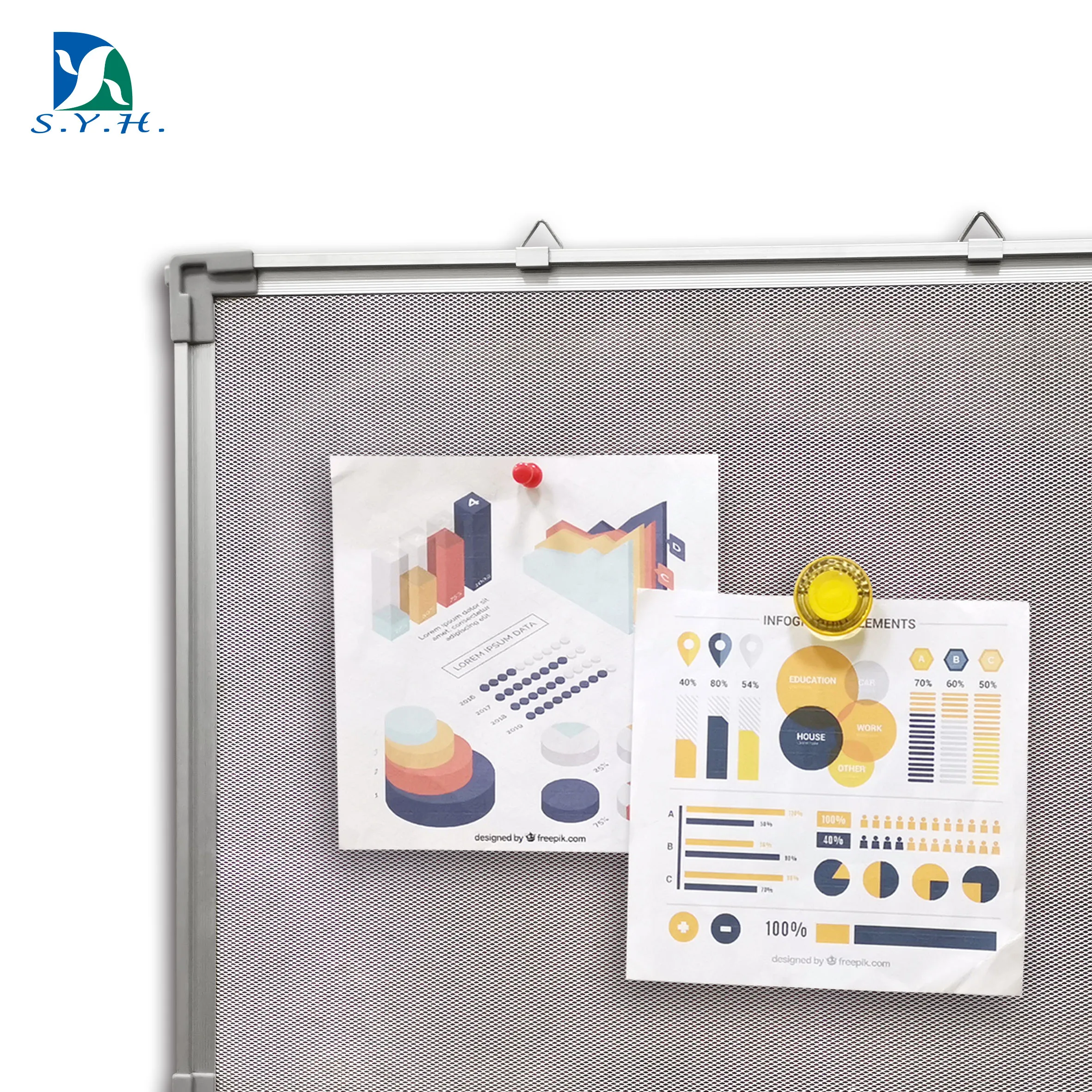 
Magnetic steel net bulletin board with aluminum frame for home 