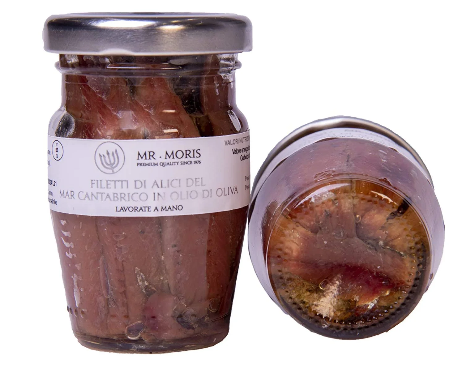 Филе Анчоуса Премиум-качества из кантабрийского моря в экстра девственном оливковом масле мистер Морис Сделано в Италии кошерно в банке 80 г