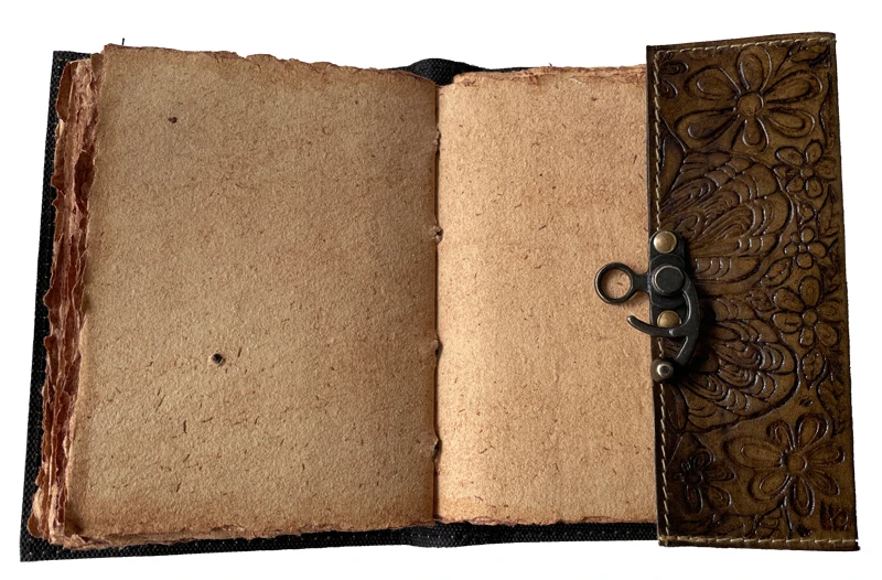 Handmade Leather Journal Vintage Butterfly Flower Embossed Deckle Edge Paper Writing Diary Office Notebook Handbook Sketchbook