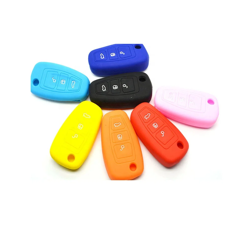 Universal car key shell replacement fob 4 buttons remote key case cover silicone rubber pads button