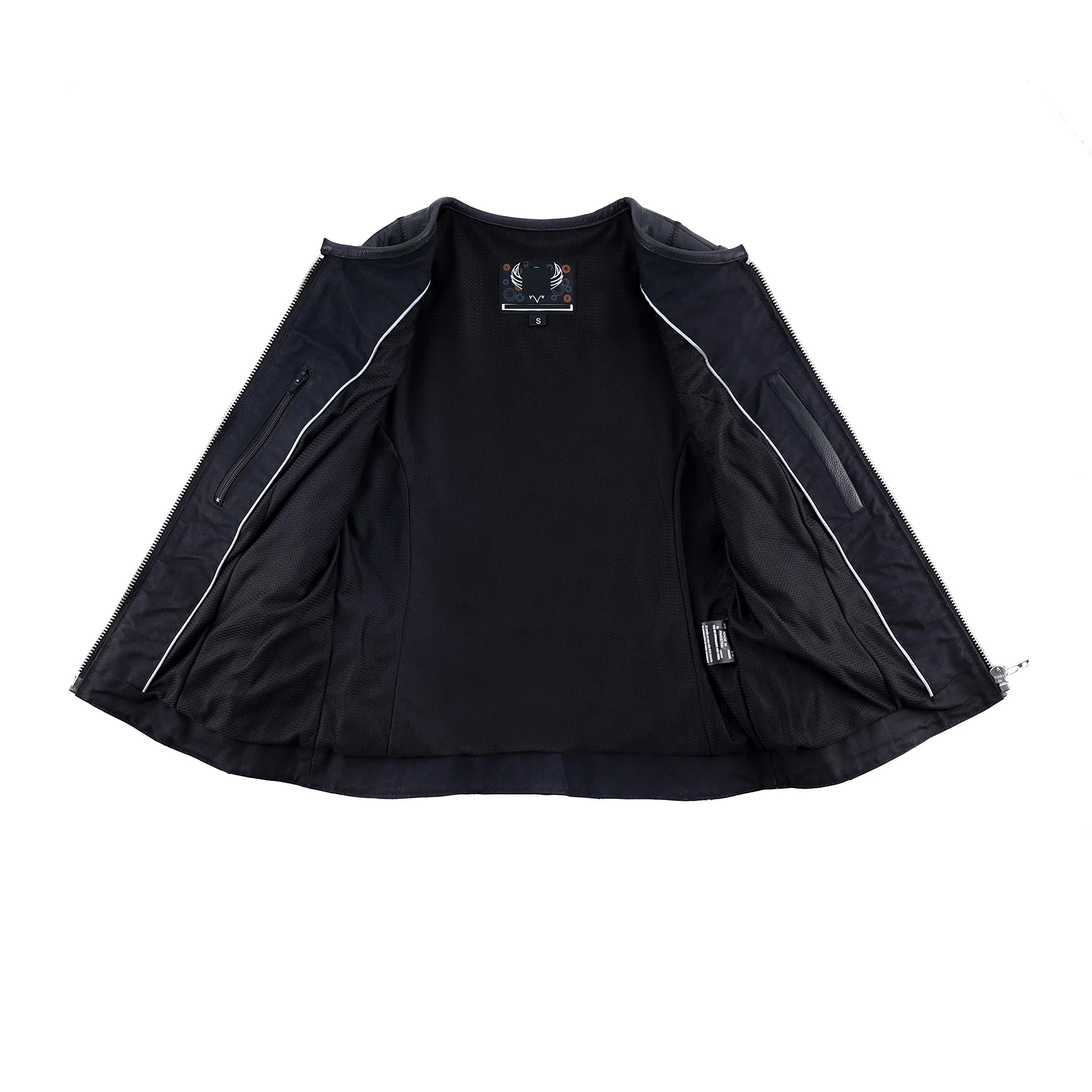 OEM Custom Custom Motorcycle Real Leather Waistcoat Embroidery Collarless Club Style Vest with Quick Draw Pocket Vest Club