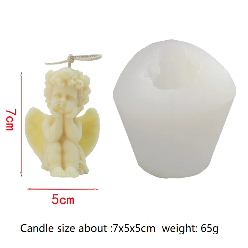 
3D Baby Angel with Wings Silicone Mold 7x5x5cm For Candle Plaster Statue Decorating Soap Polymer Clay, Cement, Concrete Tool 