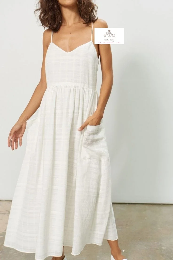 Vintage Ethnic Bohemian Linen Dress 100% Woven Long Spaghetti Strap Breathable Summer Wear for Gypsies and Hippies