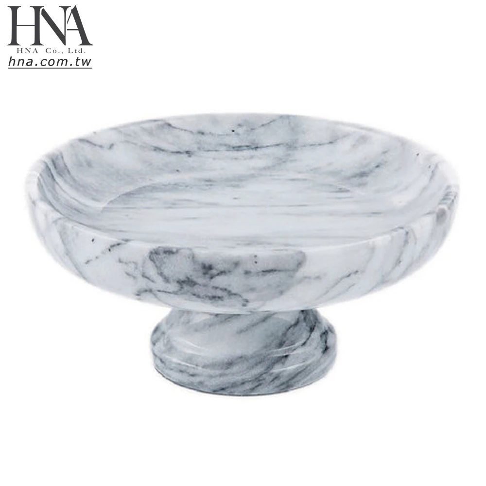 HNA Taiwan Made Footed 25 cm Wide Marble Fruit Bowl Dessert Snacks Serving Stand