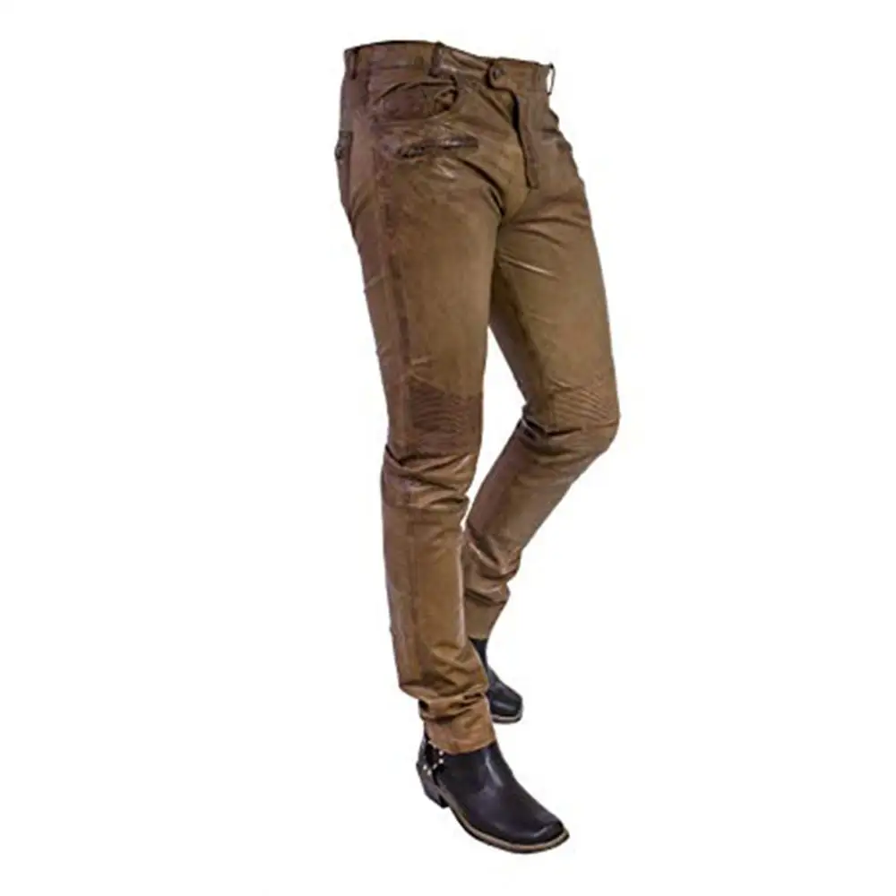 Top quality lamb Leather Pants 2021 Clothes New Trendy High Quality Casual Fashion Straight Leg Leather Pant