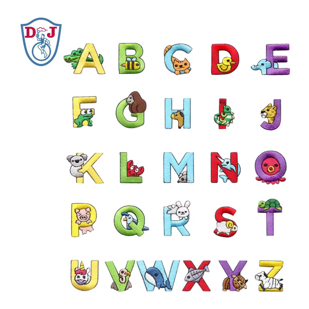 Sticker Direct Embroidery Factory A-Z animal letter Patches Embroidery Twill Patch for DIY Bag Jacket T-shirt