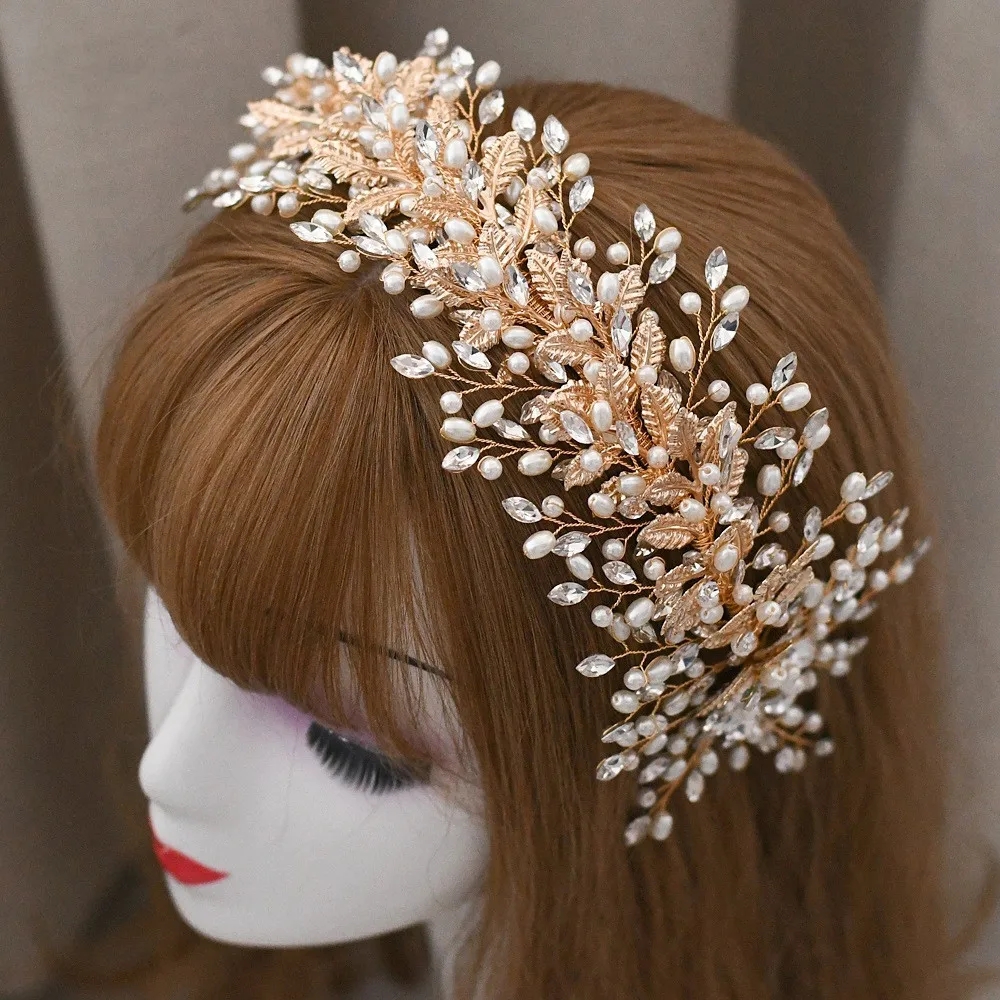 Luxury Rhinestone Wedding Headbands Glass Tiara Crystal Headpiece Bridal Hair Accessories Sliver Golden Headband