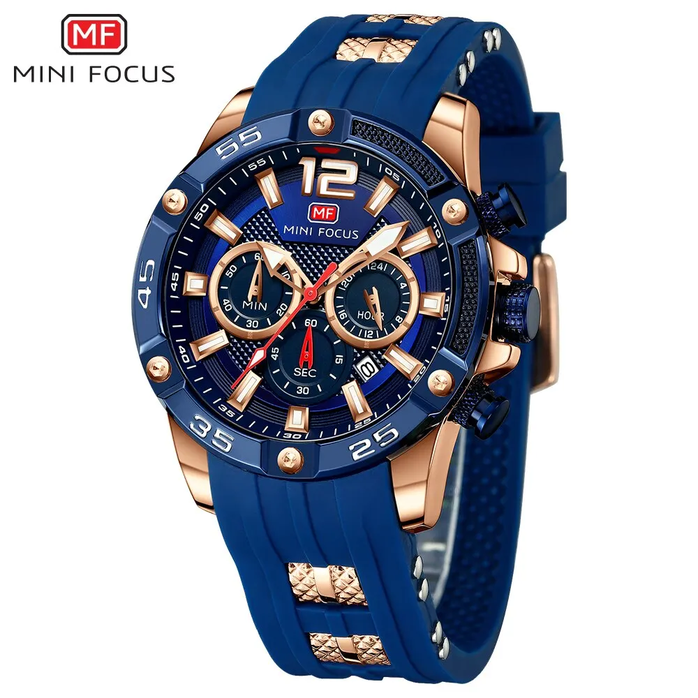 MINI FOCUS Sport Men Watches Mens Silicone Waterproof Date Fashion Wristwatch Relogio Masculino Analog Quartz Luxury Watch 47mm
