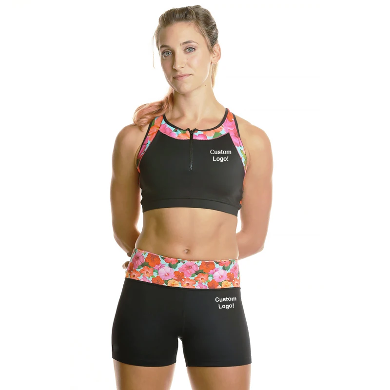  Женский спортивный комплект из бюстгальтера и велосипедного Шорта полиэстера спандекса с логотипом на заказ двух предметов шорты бюстгальтеры для занятий йогой