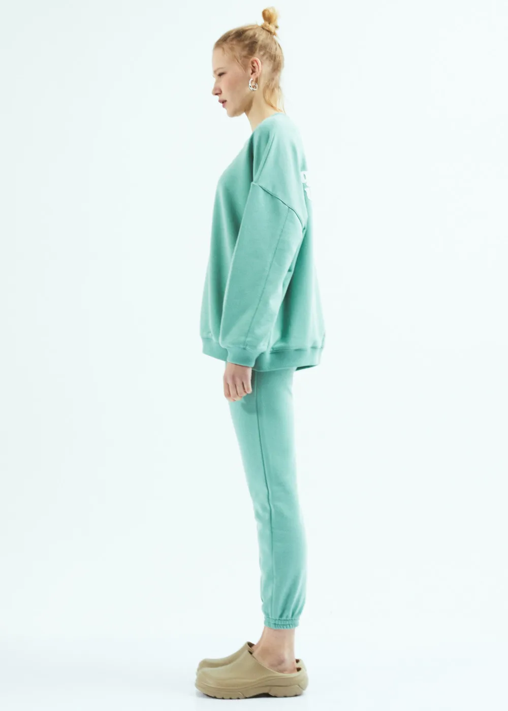 Turquoise French Terry Boyfriend sweatshirt Printed Heavyweight street style Casual hoodie Eco Friendly Loungewear