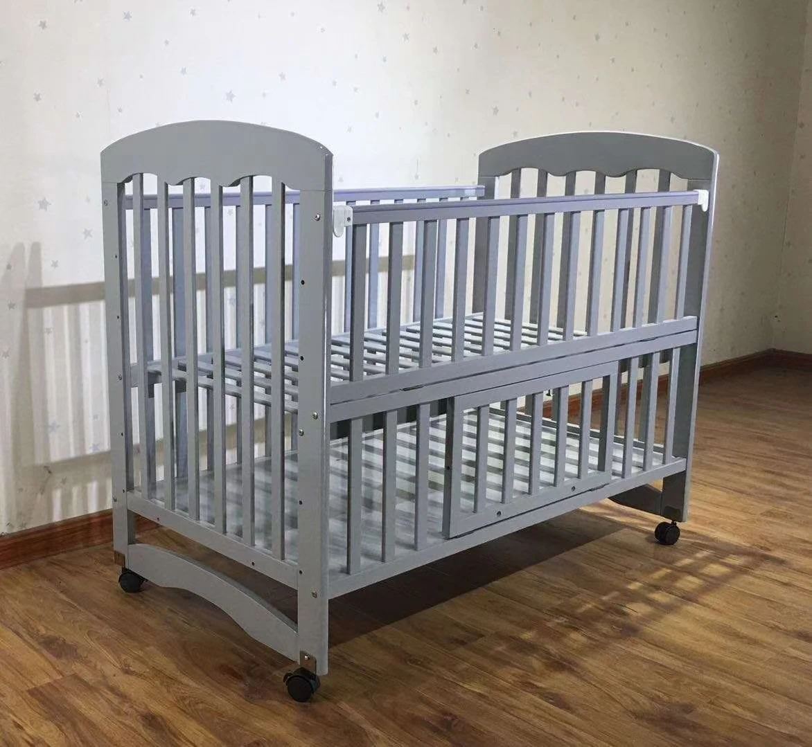 Pine Wood Baby Crib, cots, Natural Infant and Toddler Beds, Furniture for Newborn