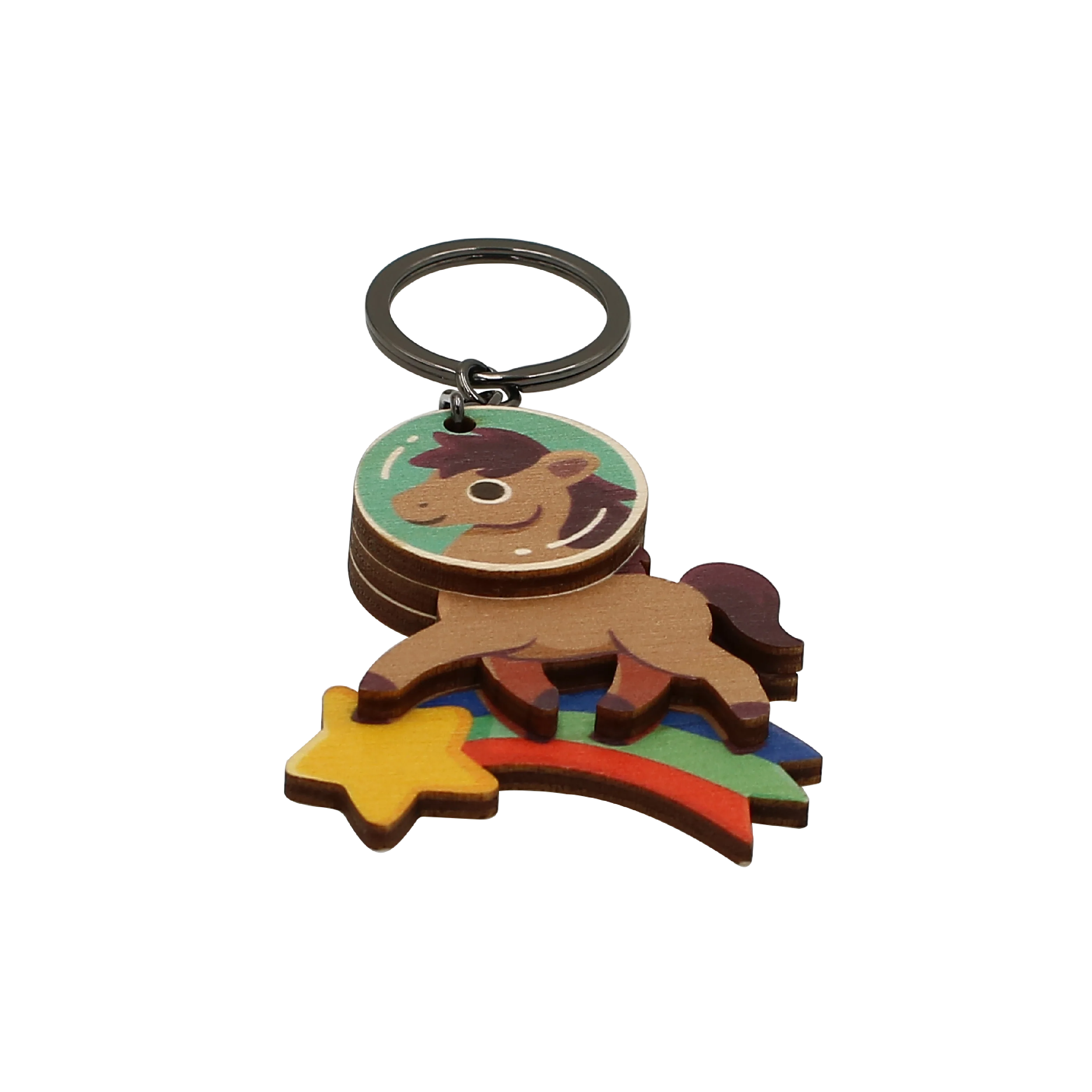 Рекламный подарок, милый деревянный брелок с космической лошадью, сувениры с логотипом на заказ